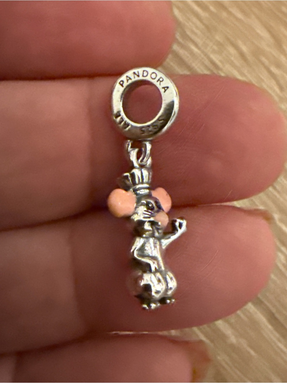 Pandora Silver Mouse Chef Dangle Charm with Pink Ears
